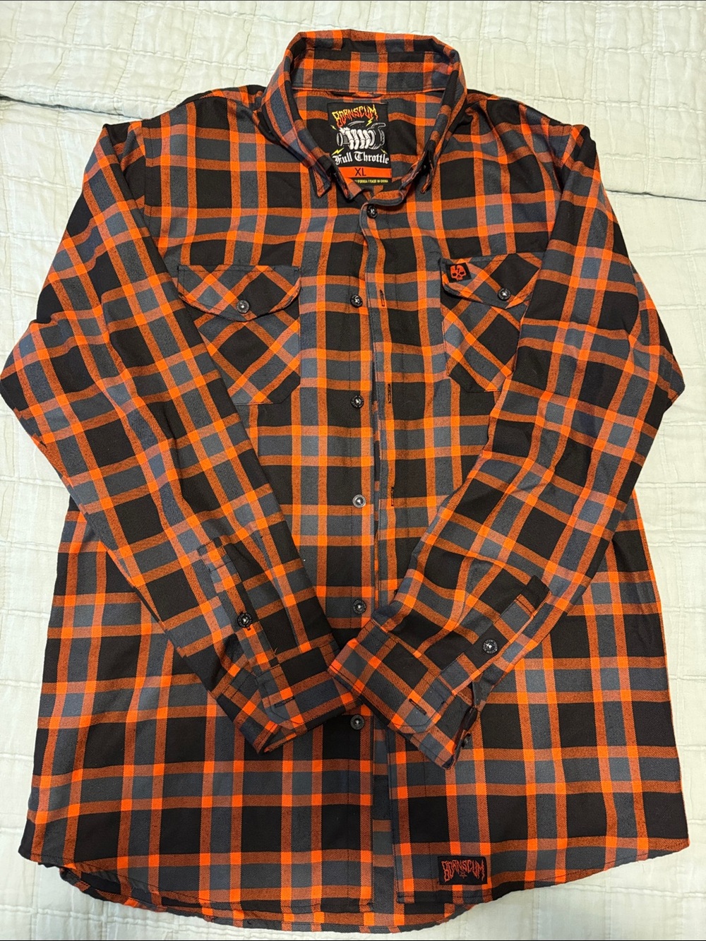 Men’s Orange and Black Plaid Button-Down Shirt